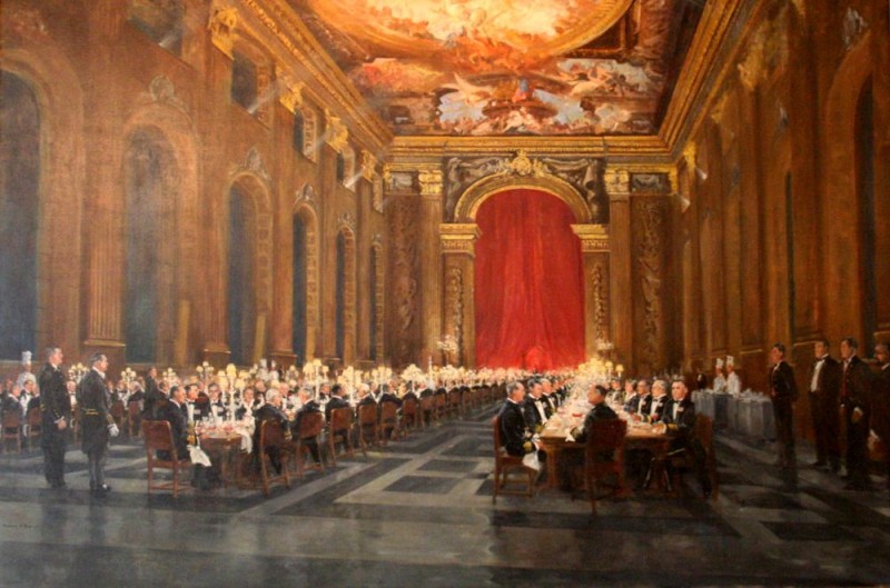 A painting of the Painted Hall, Greenwich, on display at The Naval Club, Mayfair.