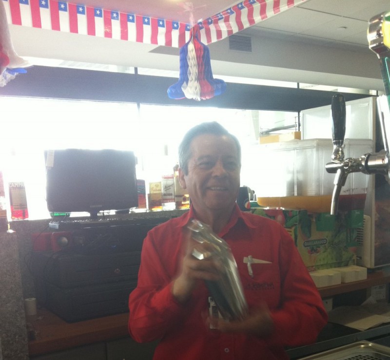 Barman at The Last Pisco Sour, Santiago Airport